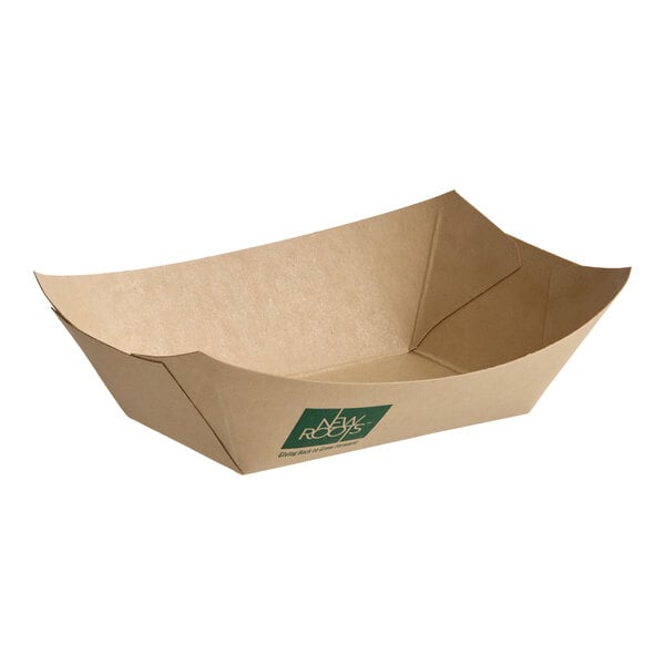 A rectangular, compostable bamboo food tray with a natural brown color.