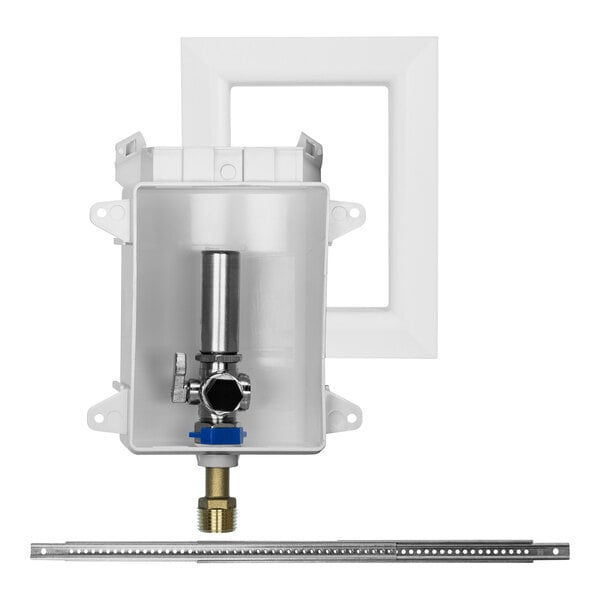 A white plastic Sioux Chief OxBox with a metal valve.