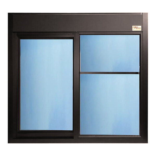 A black rectangular window with blue glass.