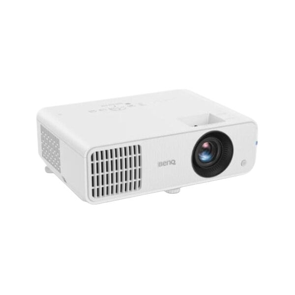 A white BenQ business projector with a lens.