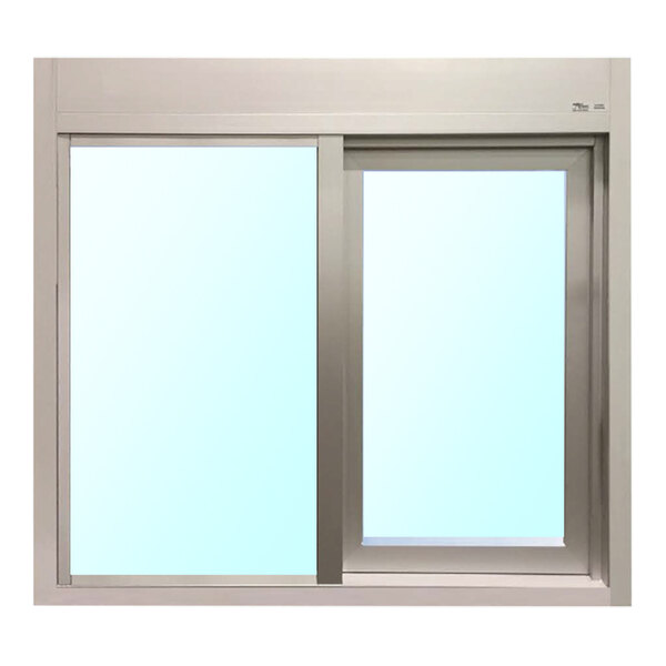A silver right-to-left manual drive-thru window with 3/4 inch smash-and-grab security glass.