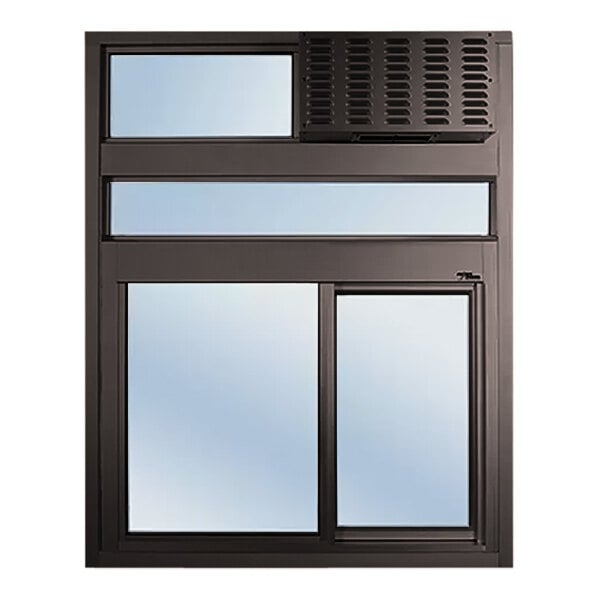 A black rectangular Ready Access drive-thru window with two panes and a vent.
