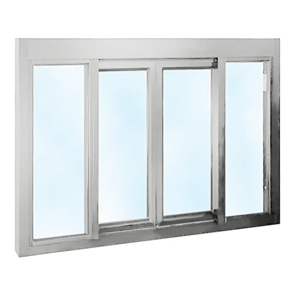 A white rectangular Ready Access drive-thru window with four panes of glass.