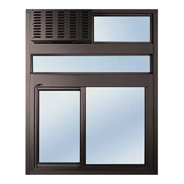 A bronze left-to-right manual drive-thru window with a 14-inch transom and West Coast window package.