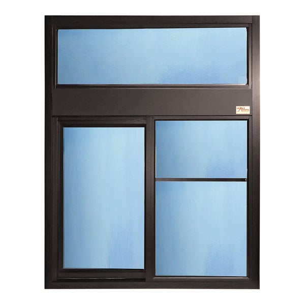 A black rectangular Ready Access drive-thru window with a blue glass panel.