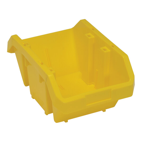 A yellow polypropylene Quantum storage bin with handles.