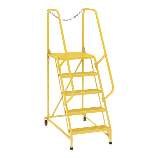 A yellow Vestil maintenance ladder with perforated steps.