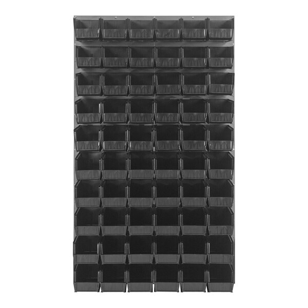 A Quantum gray steel louvered panel with black bins attached.