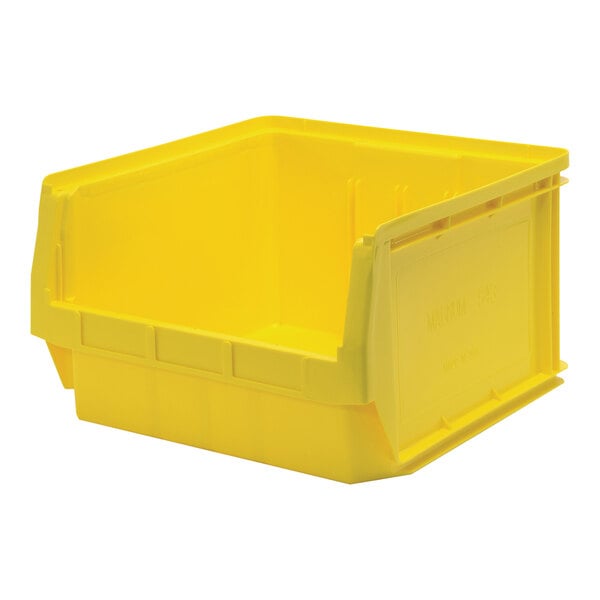 A yellow Quantum storage tote bin.