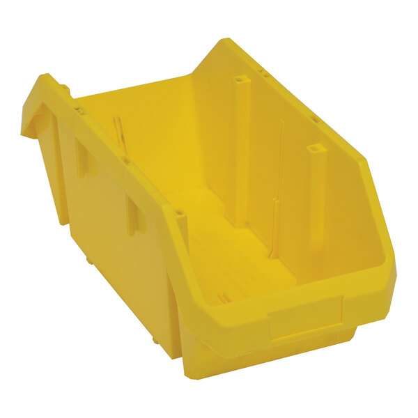 A yellow Quantum storage bin with two compartments.