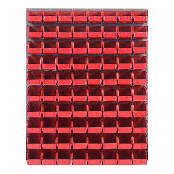 A Quantum louvered panel with red bins attached.