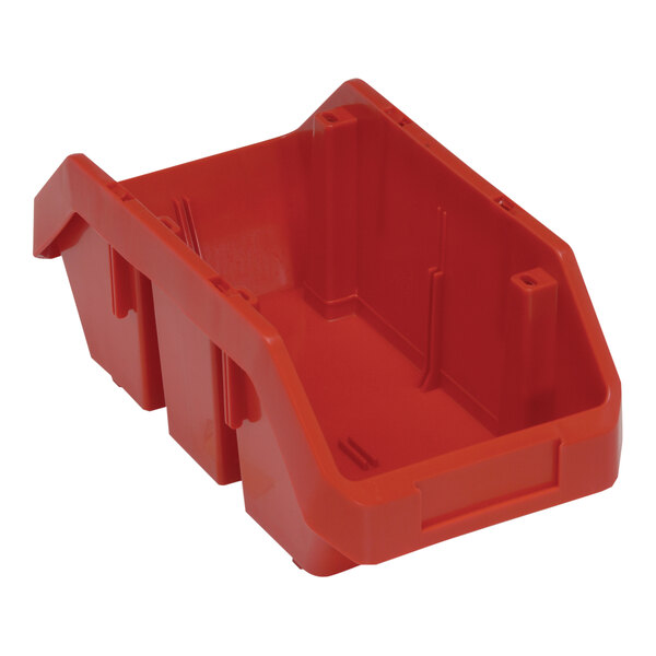 A red polypropylene Quantum storage bin with two compartments.