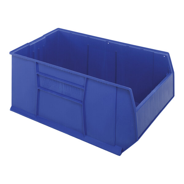 A blue Quantum pallet rack container.