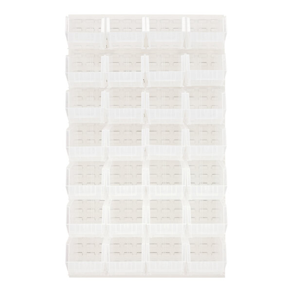 A Quantum white steel louvered panel with white plastic bins.