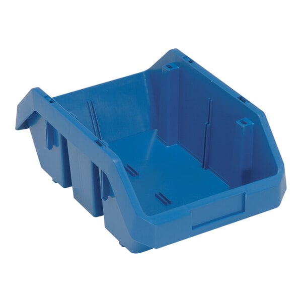 A blue Quantum QuickPick polypropylene storage bin with two compartments.