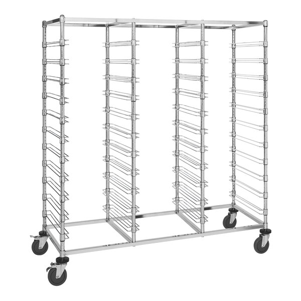 A Quantum carbon steel mobile triple bay bin cart with wheels.