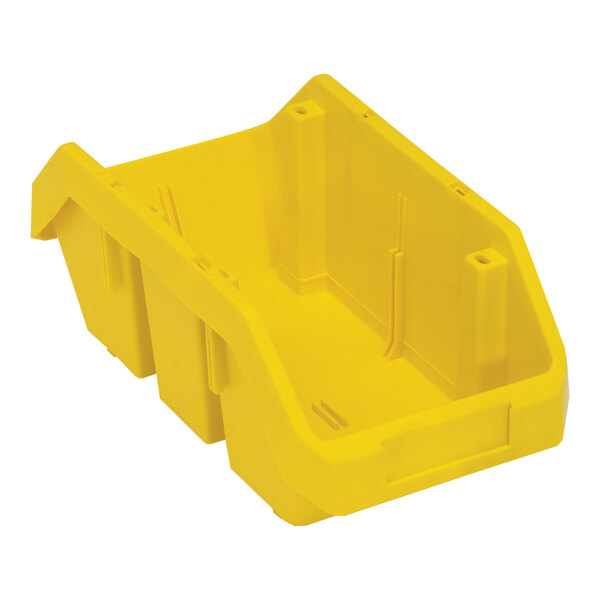 A yellow plastic Quantum storage bin with two compartments.