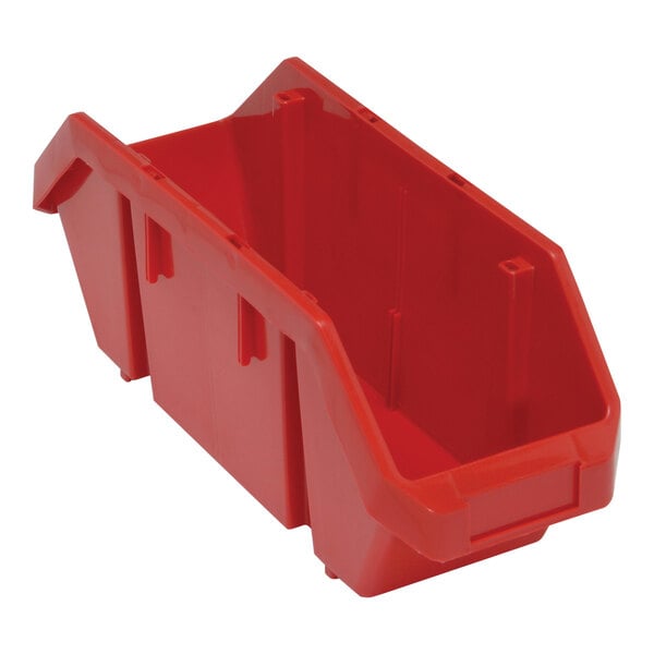 A red polypropylene Quantum storage bin with two compartments.