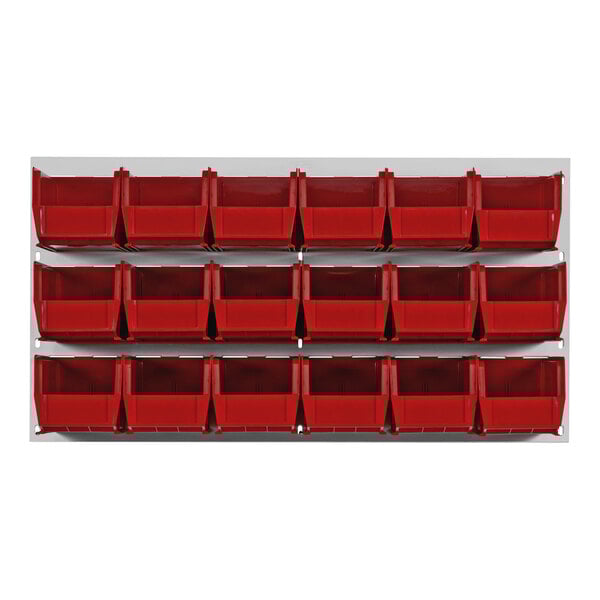 A Quantum oyster white louvered panel with red bins on a white background.