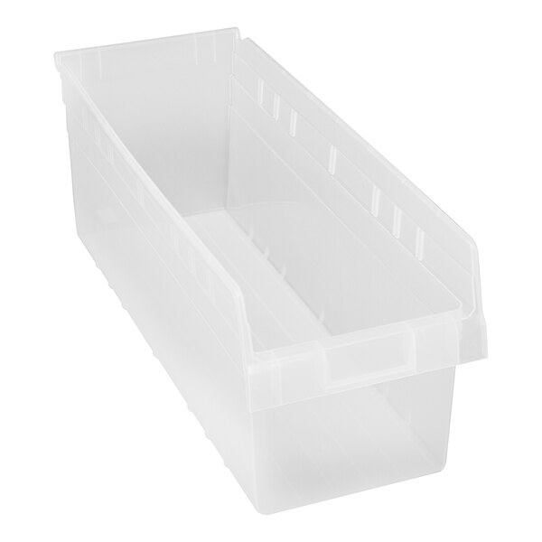 A clear plastic bin with a clear lid.