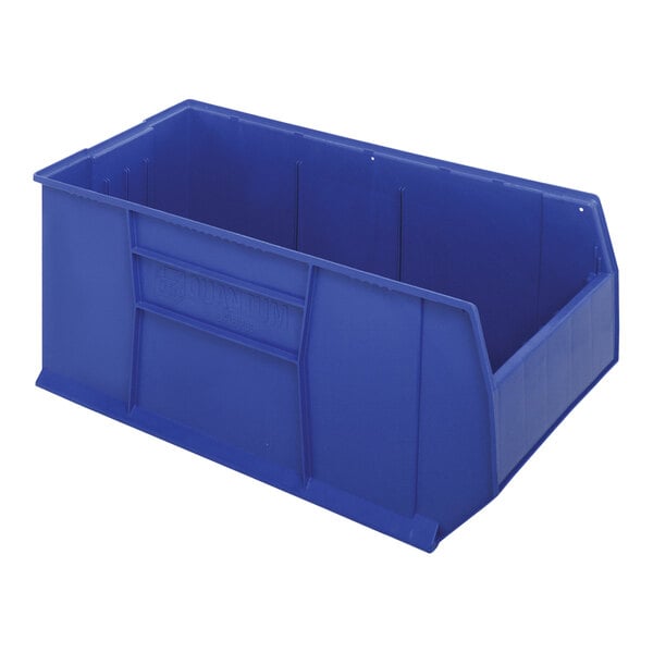 A blue plastic Quantum RackBin.