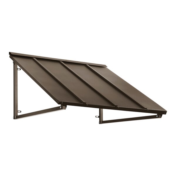 An Awntech bronze metal standing seam awning panel.