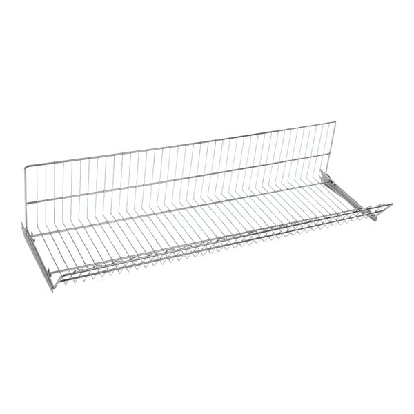 A zinc finish wire shelf on a white background.