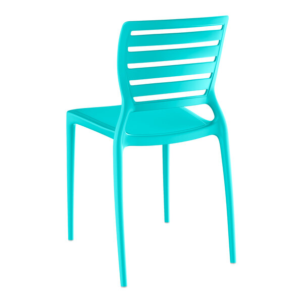 A blue resin chair by Lancaster Table & Seating.