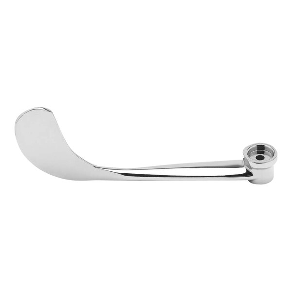 A T&S polished chrome metal wrist action handle with a hole in the end.