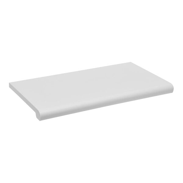 A white rectangular shelf with bullnose edges on a white background.