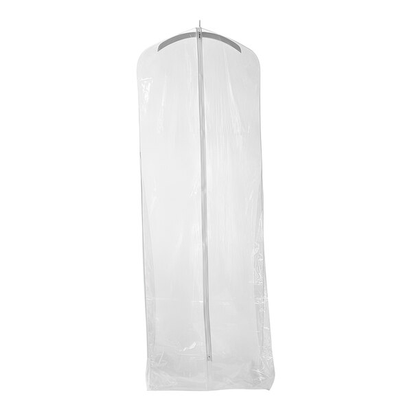 A clear plastic vinyl zippered garment bag with a handle.