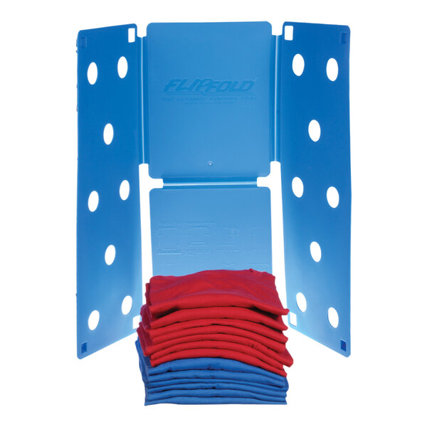 A blue and white Easy Fold Folding Board with a logo on it.