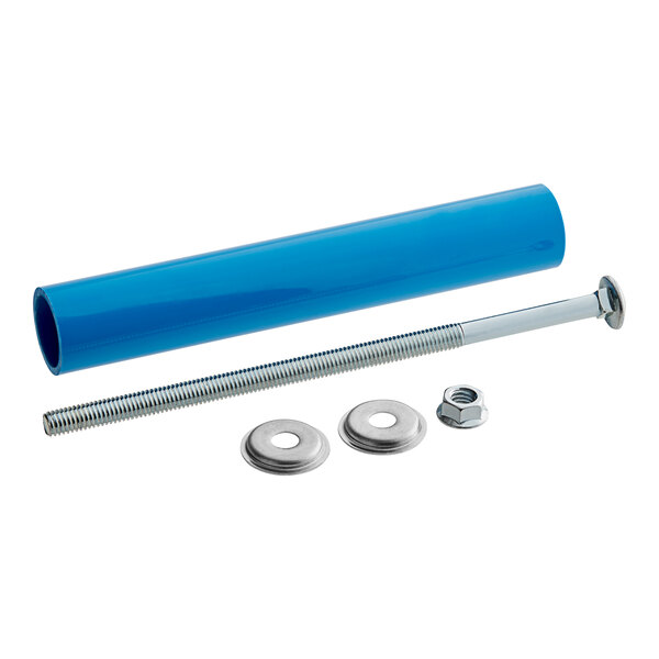 A blue tube with a bolt and nut.