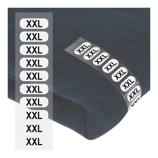 A large black wraparound clothing label with the text "XXL" on it.