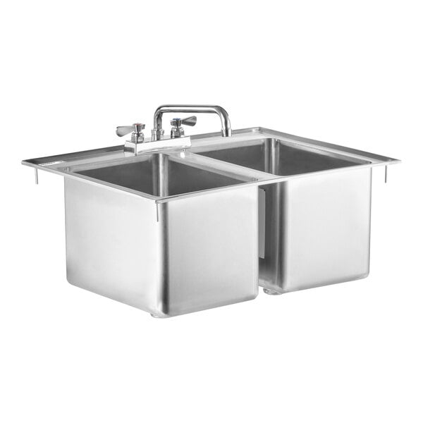 Regency 10" x 14" x 10" 16 Gauge Stainless Steel Two Compartment Drop-In Sink with Faucet