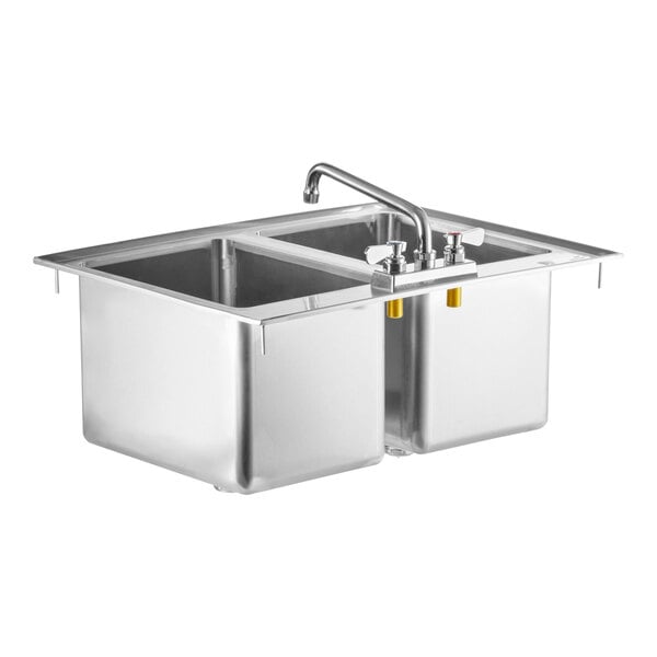 Regency 10" x 14" x 10" 16 Gauge Stainless Steel Two Compartment Drop-In Sink with Faucet
