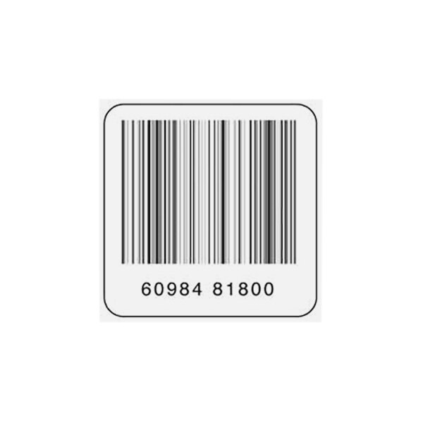 A white barcode sticker with the number 9.