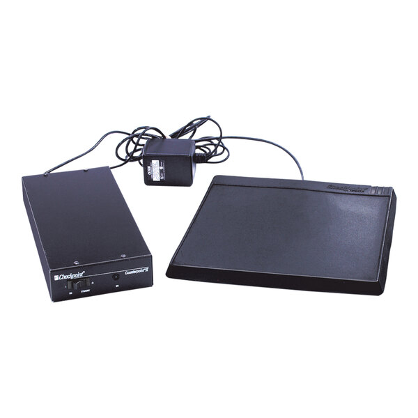 A black rectangular Radio Frequency Label Deactivator pad with a cable.