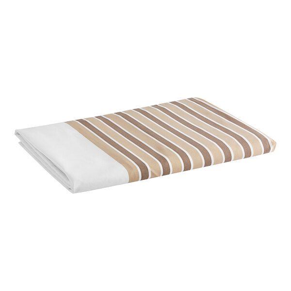 A beige and white striped 1888 Mills Beyond Impressions top sheet with a white border.