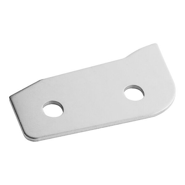 A white metal plate with two holes.