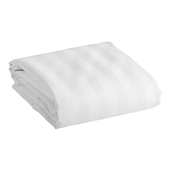 A folded white top sheet with a satin stripe.