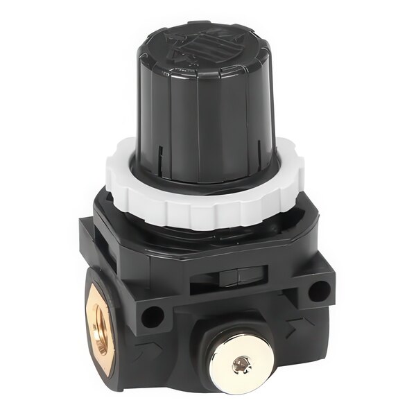 A black and white Garland moisture injection regulator valve with a white circle.