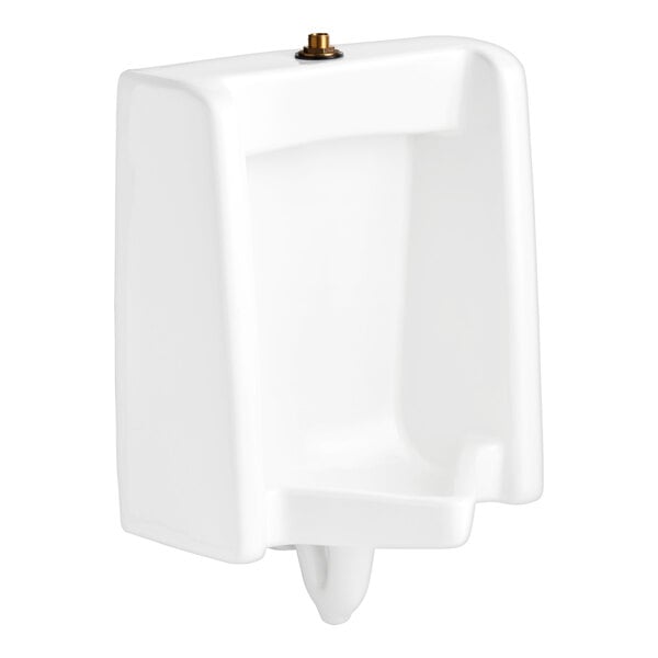 An American Standard white vitreous china urinal with a gold screw.