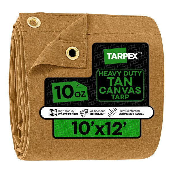 Tarpex 10' x 12' Tan Heavy-Duty Weatherproof 10 oz. Poly Canvas Tarp CTT10-TA-1012