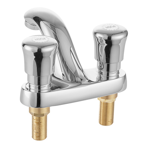 An American Standard chrome metering faucet with two handles.
