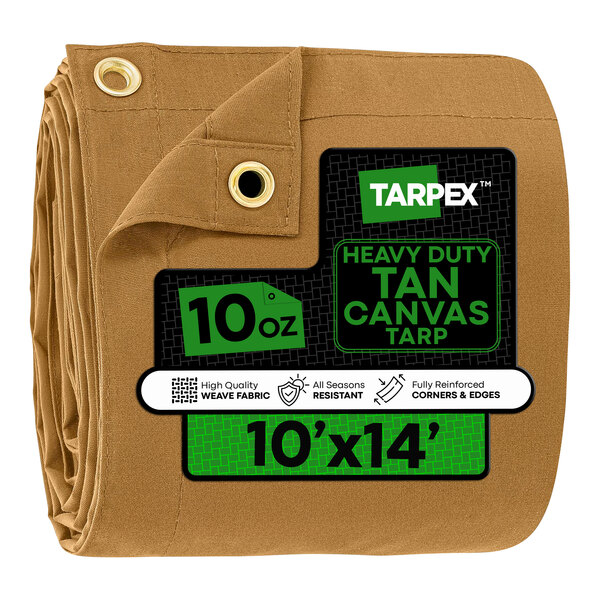 Tarpex 10' x 14' Tan Heavy-Duty Weatherproof 10 oz. Poly Canvas Tarp CTT10-TA-1014