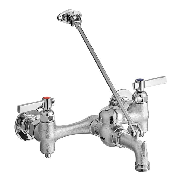 An American Standard chrome wall-mount utility faucet with two long silver handles and a vacuum breaker spout.
