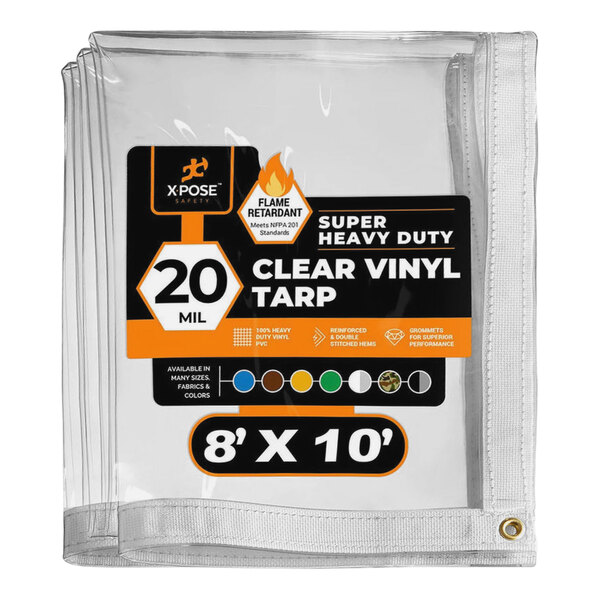 A clear vinyl bag with a label for a Xpose Safety clear vinyl tarp.