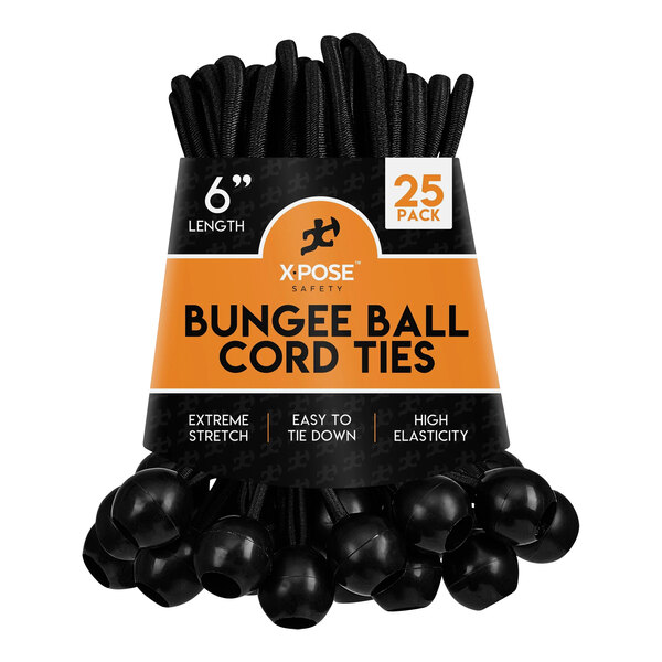 A package of black Xpose Safety bungee ball cords.