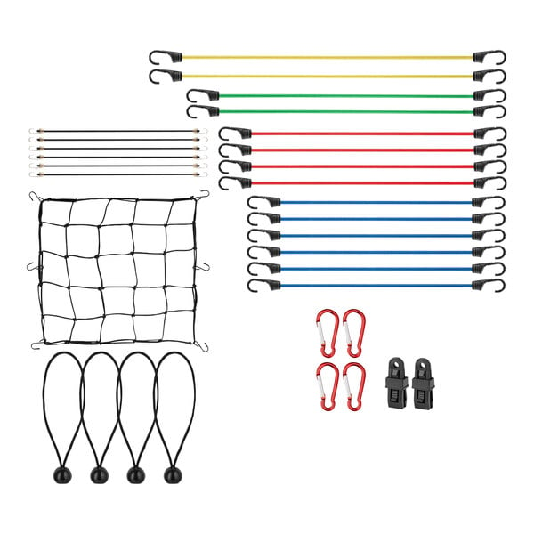 A group of Xpose Safety assorted heavy-duty bungee cords in different colors.